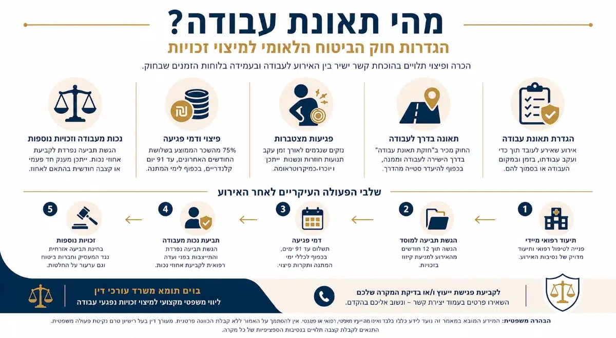 אינפוגרפיקה: הגדרות תאונת עבודה וחוק הביטוח הלאומי