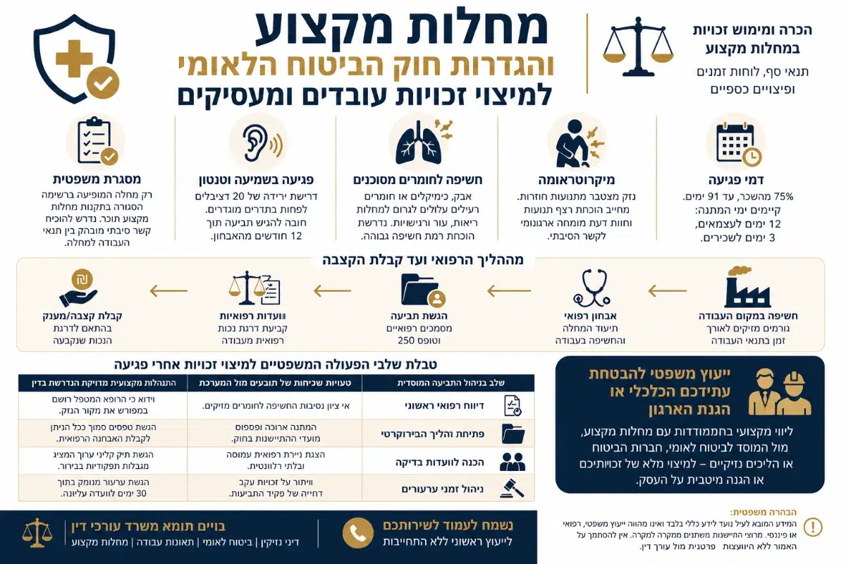 אינפוגרפיקה על מחלות מקצוע והגדרות חוק הביטוח הלאומי